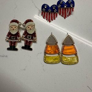 BaubleBar Festive Earrings, santa, candy corn and 4th of July